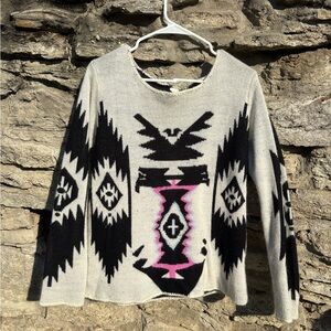Vintage Aztec Patterned Sweater - Black and Pink